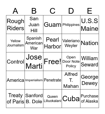 American Imperialism Bingo Card