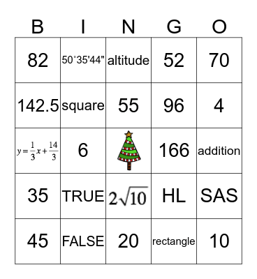 Christmas Geometry Bingo Card