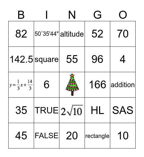 Christmas Geometry Bingo Card