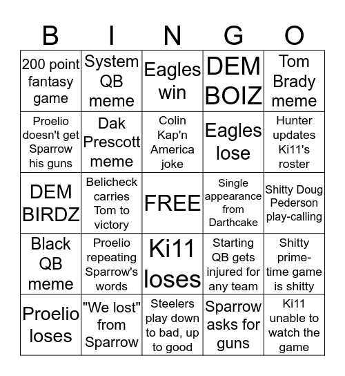 White Power League Bingo Card