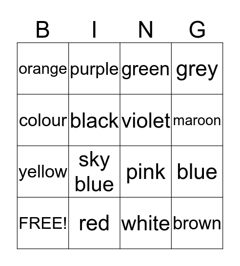 Colours Bingo! Bingo Card