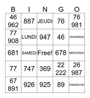 PLACE VALUE BINGO Card