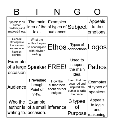 Definition Bingo Card