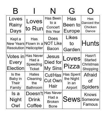 Getting to Know You Bingo Card