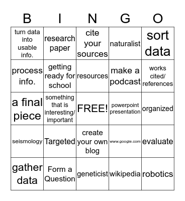 Research Steps/ Science Careers Bingo Card