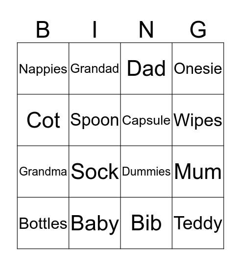 Baby Bingo Card