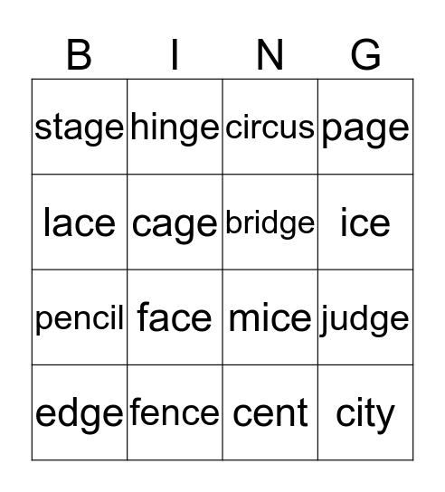 SOFT C AND G Bingo Card