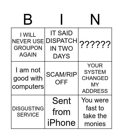 GROUPON BINGO Card