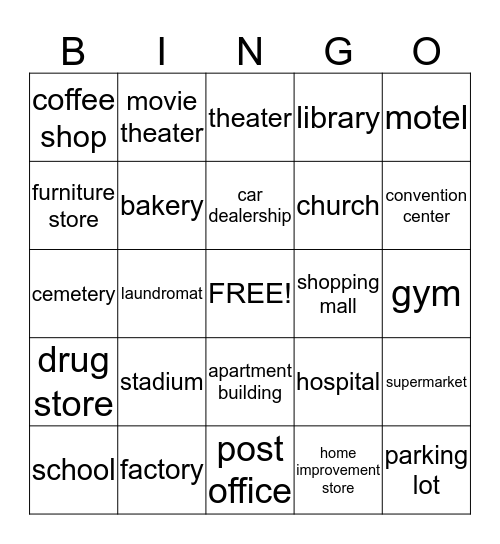 Places Around Our City Streets Bingo Card