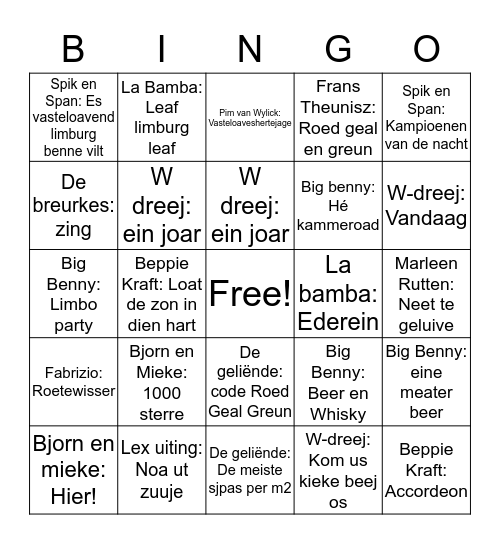 Swingo Bingo Card