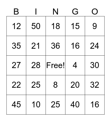 MULTIPLICATION BINGO Card