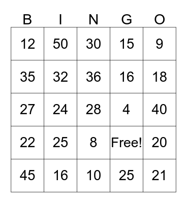 MULTIPLICATION BINGO Card