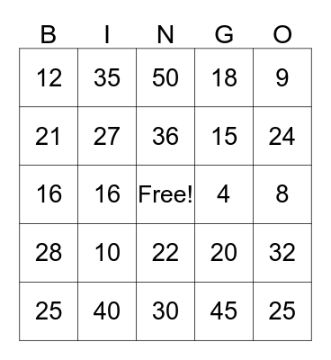 MULTIPLICATION BINGO Card