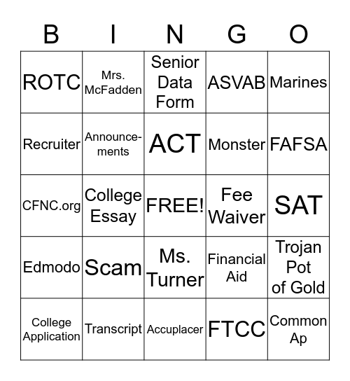 Guidance News Bingo Card