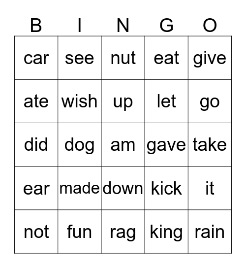 Key Word Bingo Card