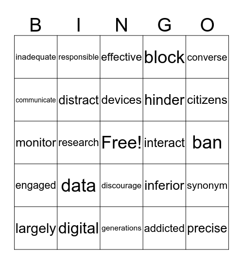English 3D Bingo Card
