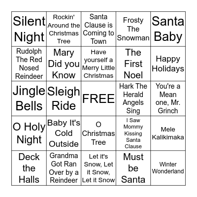 Christmas Carol Bingo Card