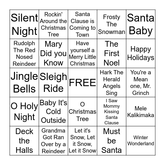 Christmas Carol Bingo Card