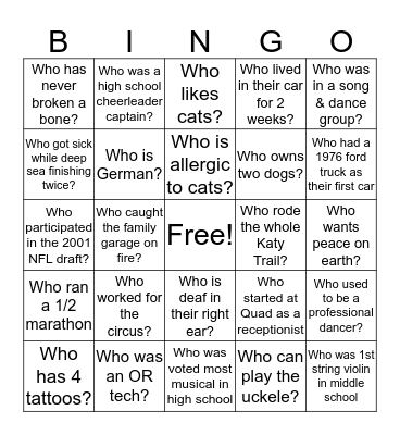 Holiday Employee Bingo Card