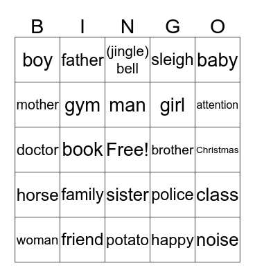 Sign Language Bingo Card