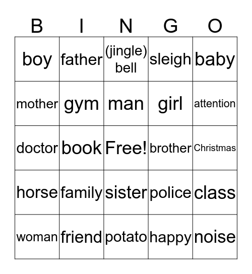 Sign Language Bingo Card