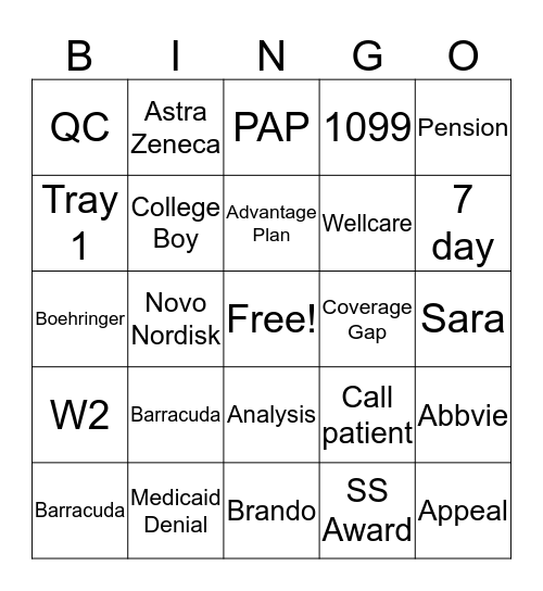 Prescription Lifeline Bingo Card
