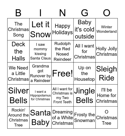 Christmas Music Bingo Card