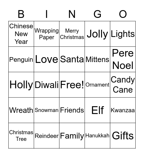 Holiday Bingo Card