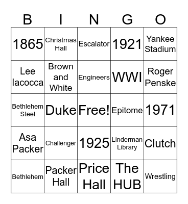 Lehigh Trivia Bingo Card