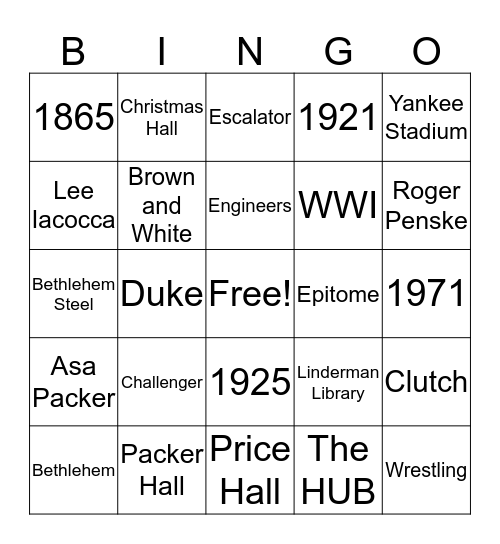 Lehigh Trivia Bingo Card