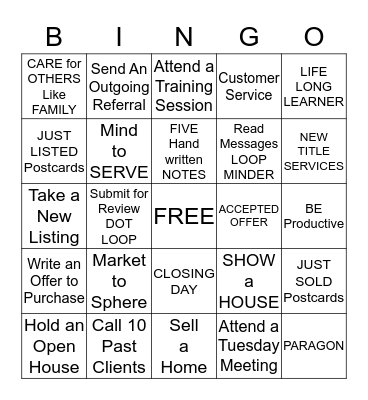 REAL ESTATE BINGO Card