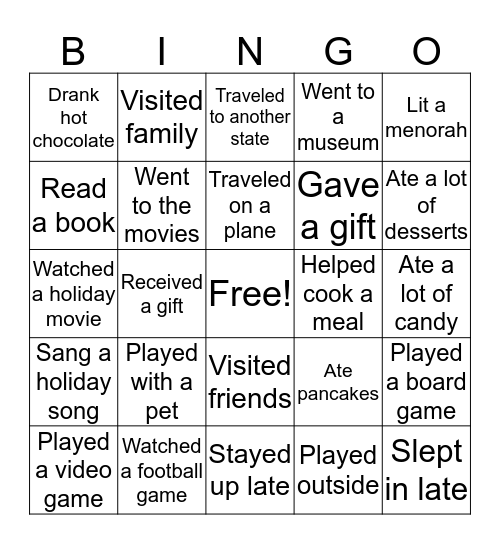 Winter Break Bingo: What did you do on Break? Bingo Card