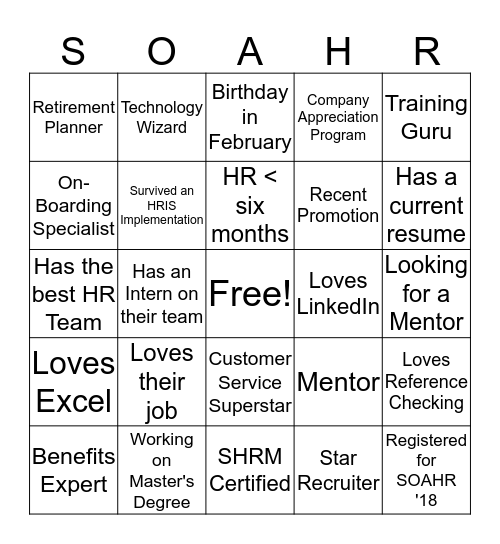 SHRM - 18  Bingo Card