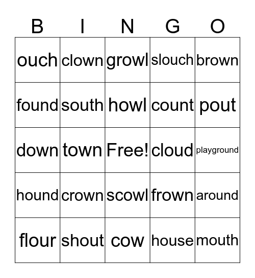 OU & Ow Words Untitled Bingo Card