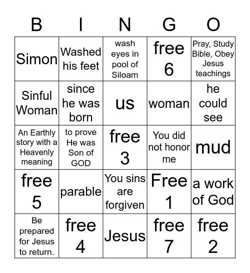 Jesus Heals The Blind  Man Bingo Card