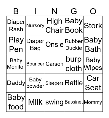 Baby Boy Bingo Card