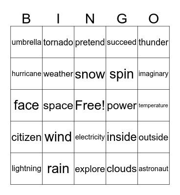 Weather, Wind and Dreams Bingo Card