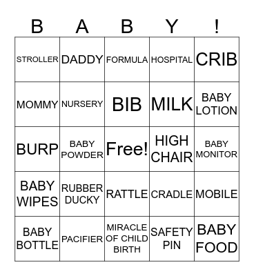 Baby Bingo Card