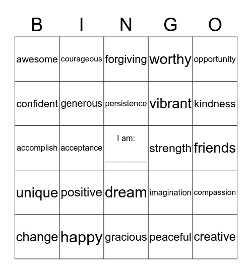 Positive Traits Bingo Card