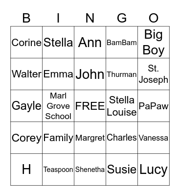 Lovette Family Reunion Bingo Card