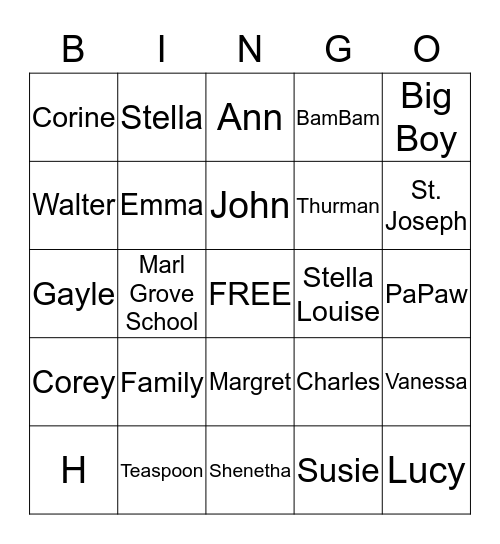 Lovette Family Reunion Bingo Card