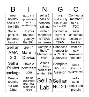 December Deal Days Bingo Card
