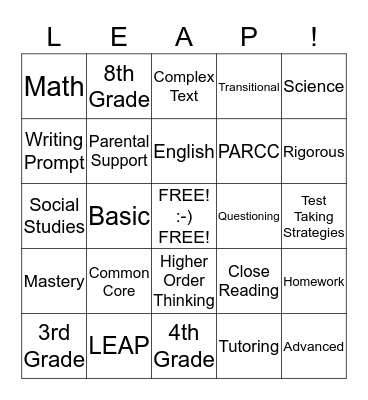 LEAP/iLEAP Night Bingo Card