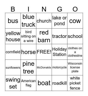 Card Club Travel BINGO Card