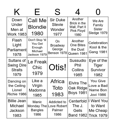1977 - 1986 Bingo Card