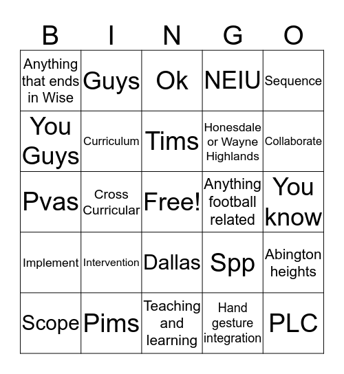Professional Development Bingo Card