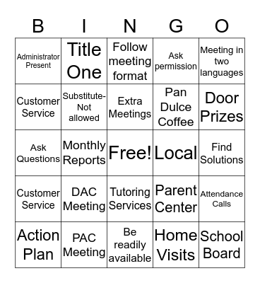 Parental Engagement  Bingo Card