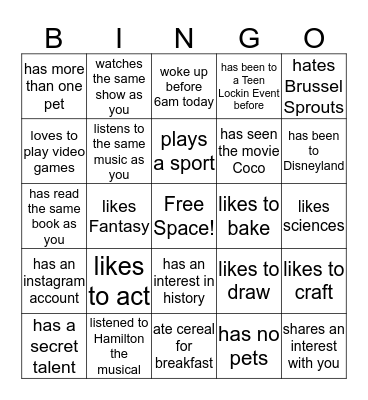 Find Someone who Bingo Card