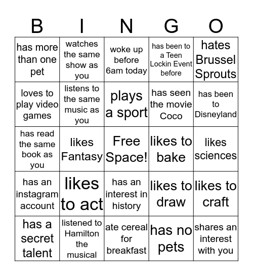 Find Someone who Bingo Card