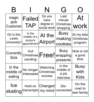 Enrollment Call Bingo Card